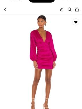 Lovers + Friends Magenta Plunge V-Neck Ruched Mini Dress